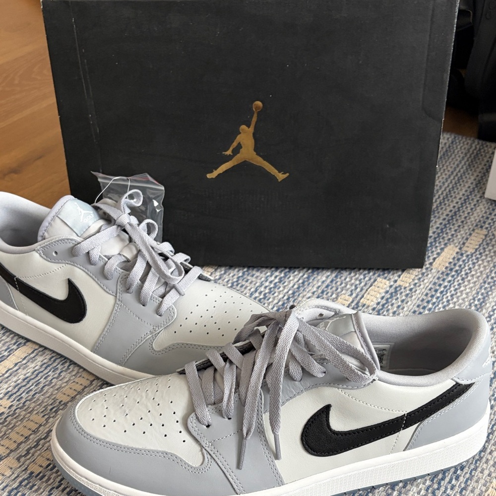 Jordan Golf Low Top Sneakers in White, Wolf Grey & Black
